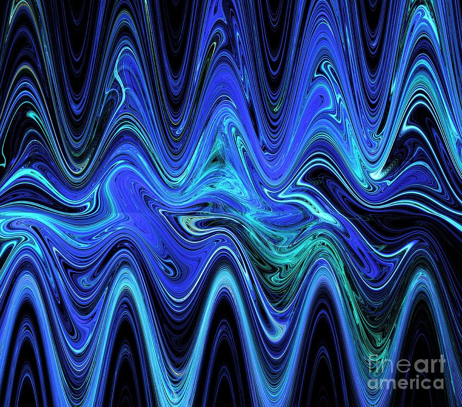 Abstract Digital Art - Ocean Blue Waves by Kim Sy Ok