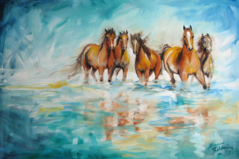 Ocean Breeze Wild Horses Painting by Marcia Baldwin