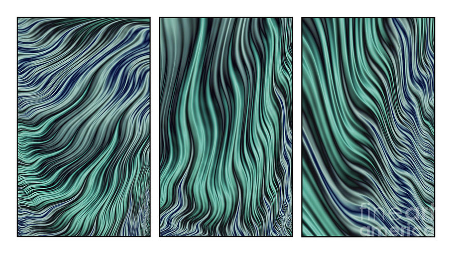 Ocean Currents Triptych Digital Art