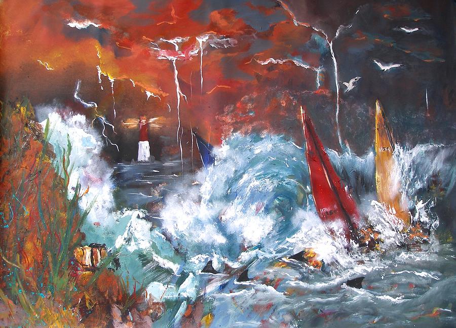 Ocean Fury Painting by Miroslaw  Chelchowski