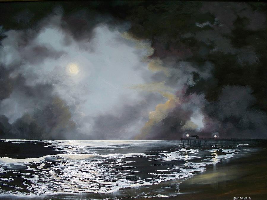 ocean grove moon II Painting by Ken Ahlering