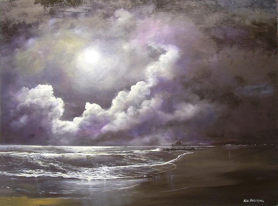 Ocean Grove Moon Painting by Ken Ahlering