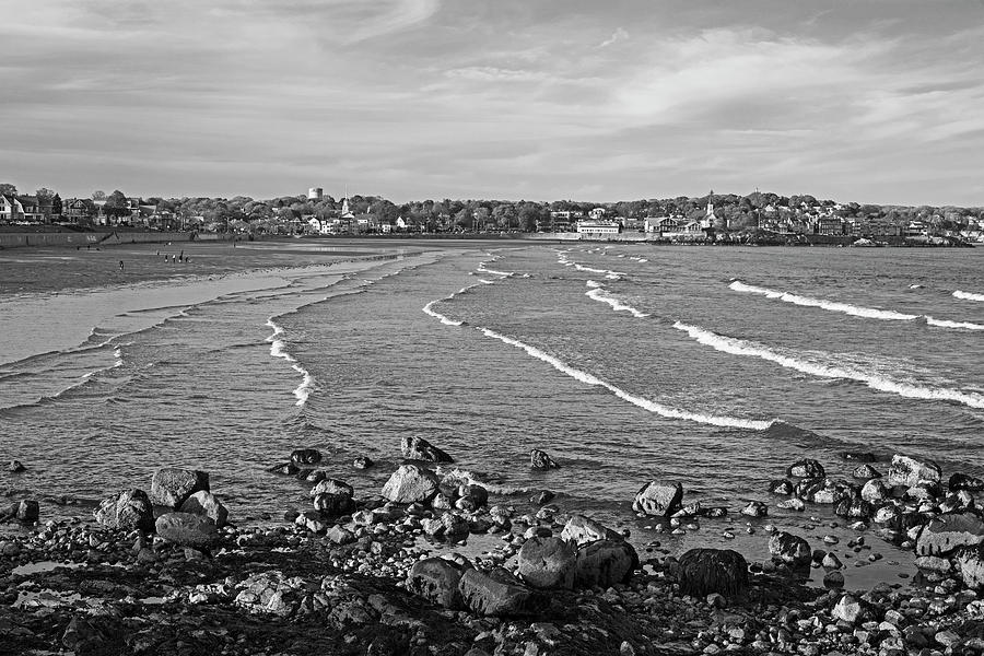 Ocean ripples on the Lynn Waterfront Lynn MA from Red Rock Park Black and White Photograph by Toby McGuire