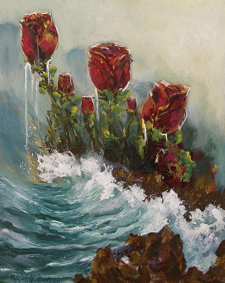 Ocean Rose Painting by Miroslaw  Chelchowski