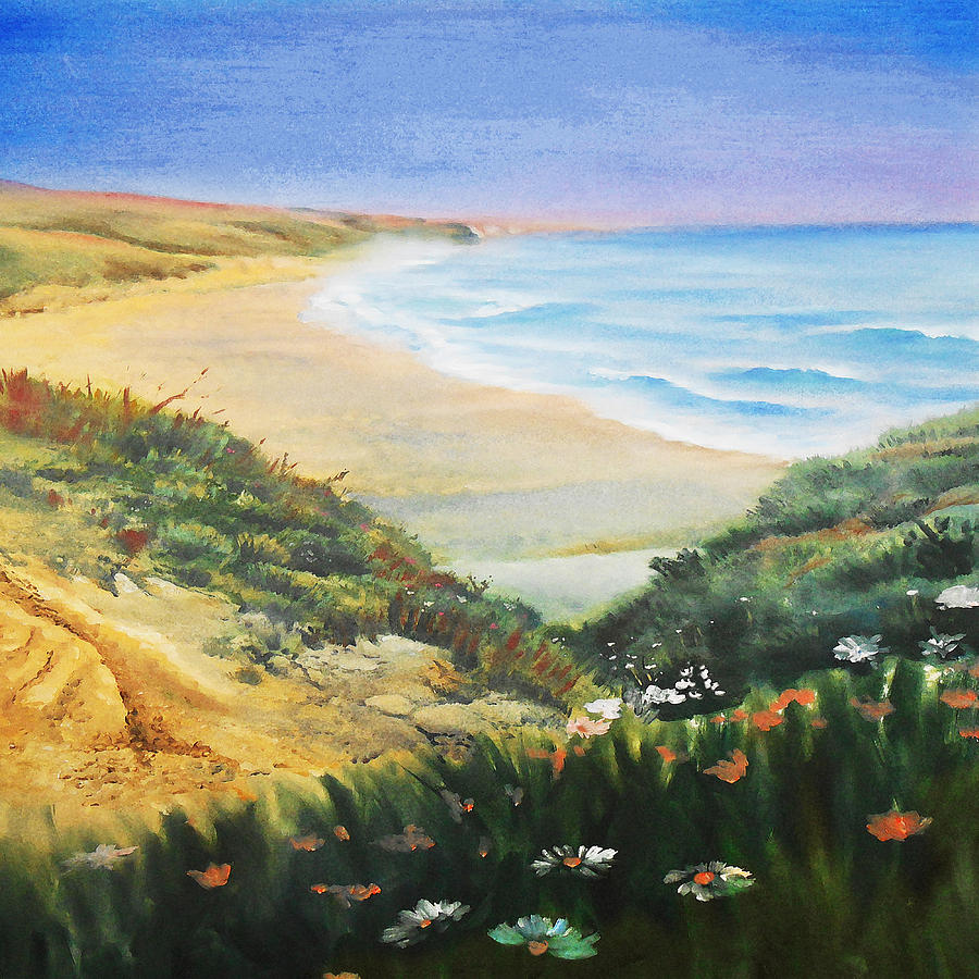 Ocean Shore And Sand Dunes  Painting by Irina Sztukowski