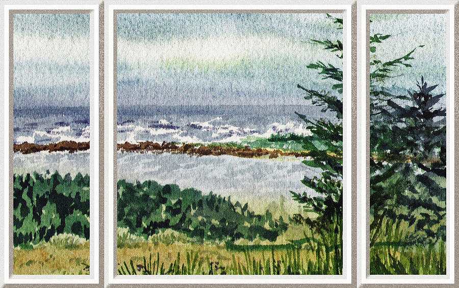 Ocean Shore Window View Painting