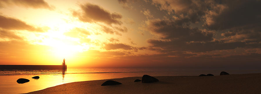 Sunset Digital Art - Ocean Side Sunset by Jean Paul Thierevere Sunset Digital Art - Ocean Side Sunset by Jean Paul Thierevere