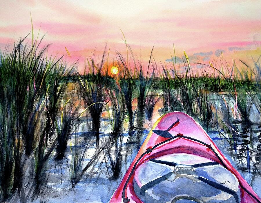 Ocean Sunrise Kayak Painting by Carlin Blahnik CarlinArtWatercolor