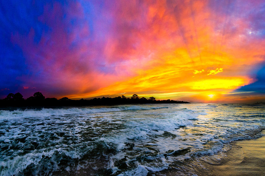 Ocean Sunset Landscape Photography Red Blue Sunset Photograph by Eszra Tanner