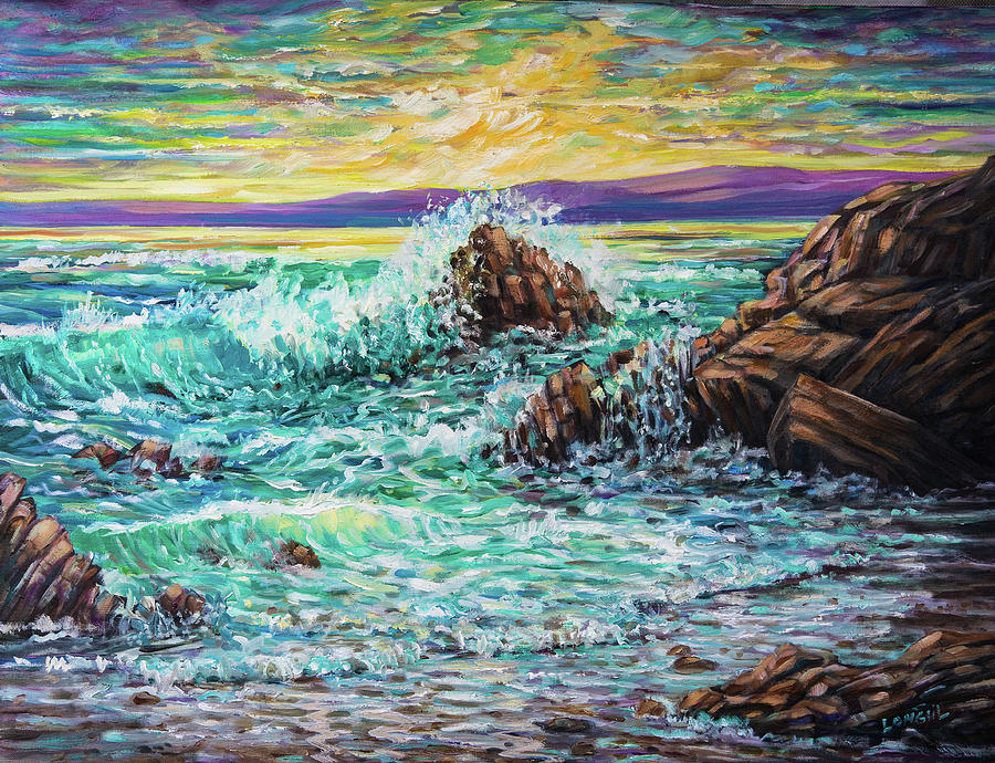 OCEAN Sunsrt Painting by Ross Longul | Pixels