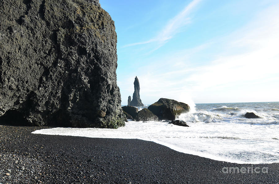Ocean Waters Rolling on to the Black Sand Beach in Vik Photograph by DejaVu Designs