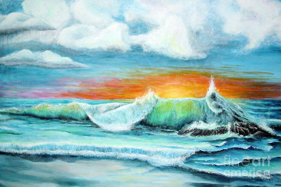 Ocean Wave at Sunset Painting by Shelly Tschupp