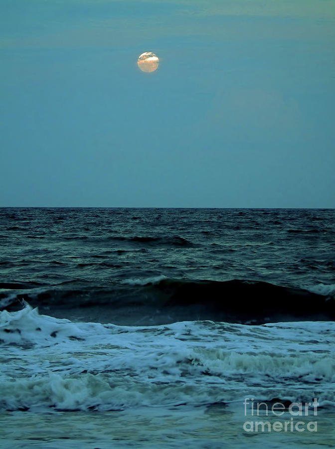 Ocean Waves And Pink Full Moon Photograph by D Hackett