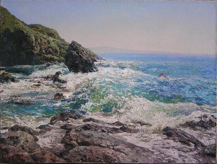 Landscape Painting - Ocean waves beating against the rocks by Andrey Soldatenko