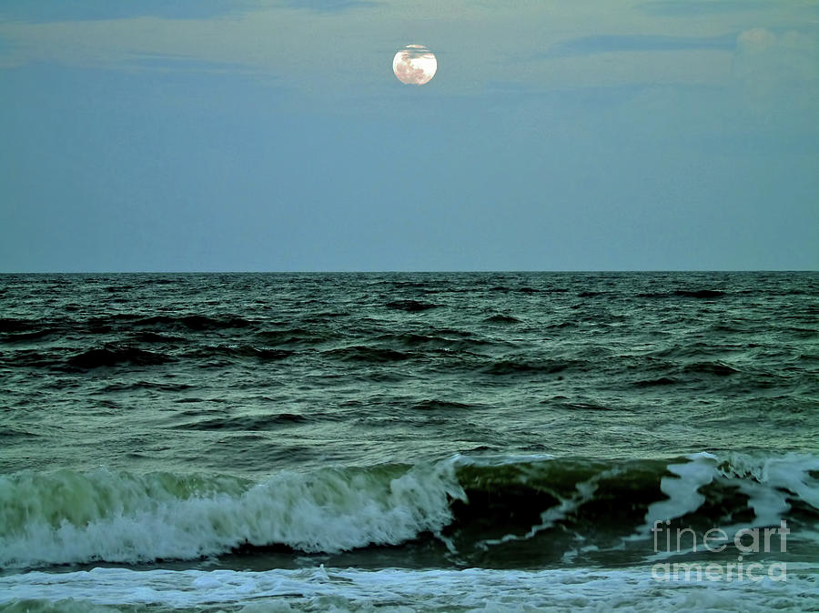 Ocean Waves Full Moon Photograph by D Hackett