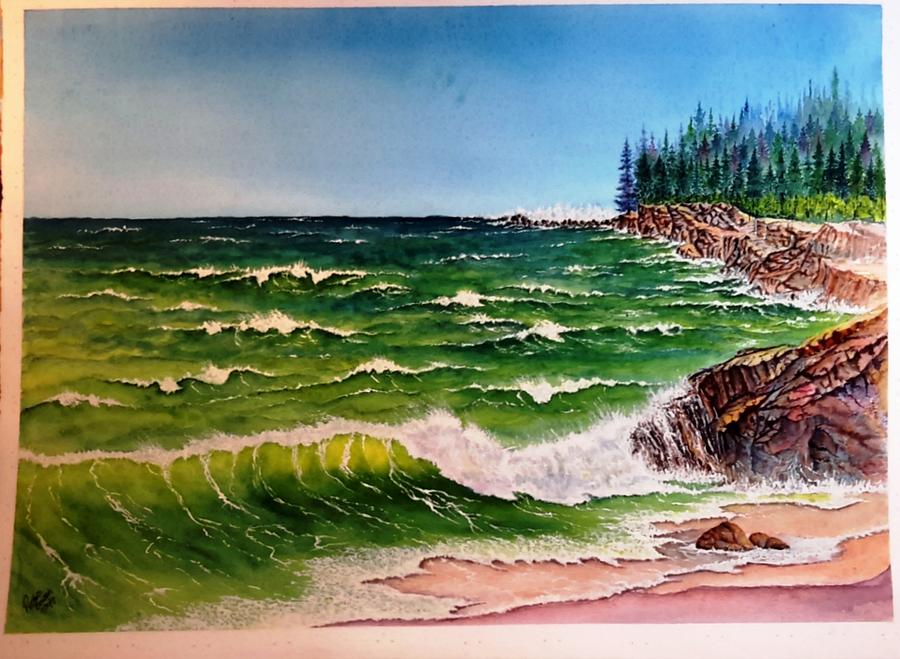 Ocean waves rocks ver 2 SOLD Painting by Richard Benson