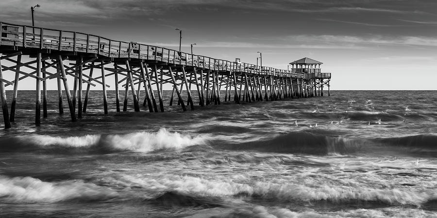 Oceana Ocean Crest Fishing Pier in NC Panorama in BW Photograph by Ranjay Mitra