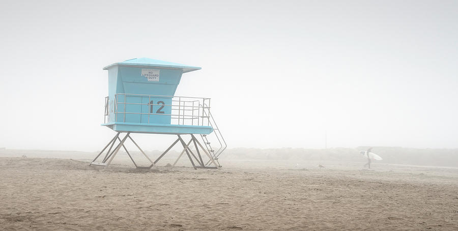 Oceanside and Surfer in the Fog Photograph by William Dunigan