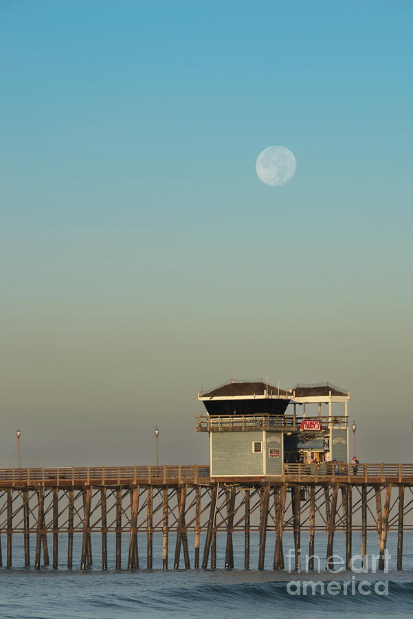 Oceanside Pier and the Super Moon at Sunrise Photograph by David Levin