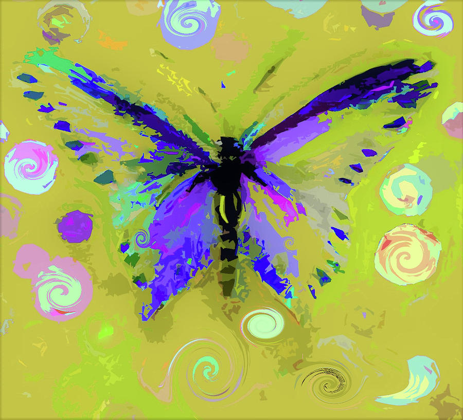 Ochre  Butterfly And Twirls Digital Art by Lisa Kaiser