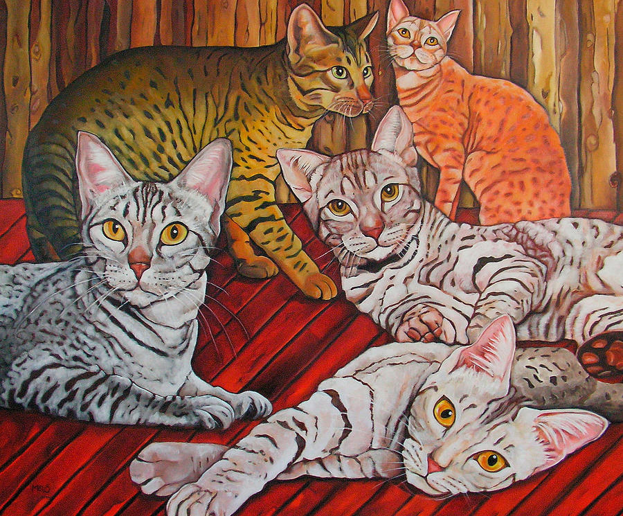 Cat Painting - Ocicats by Caprice Melo