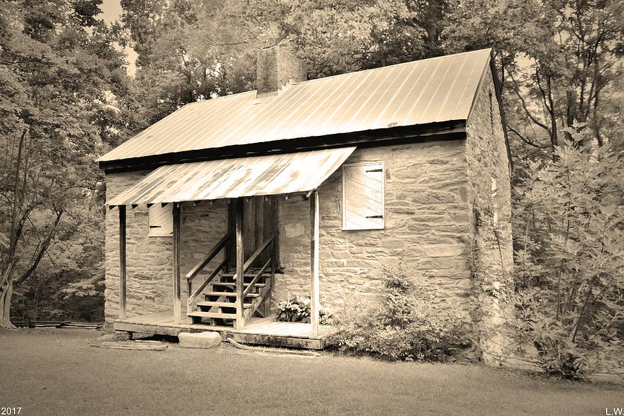 Oconee Station Blockhouse Black And White Photograph by Lisa Wooten