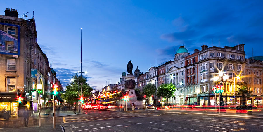 Architecture Photograph - O Connell Street and Dublin Spire at Night by Barry O Carroll