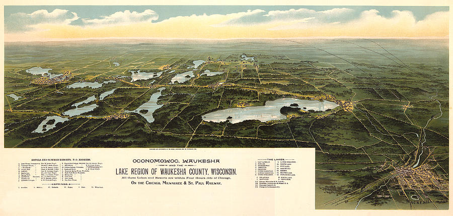 Panoramic Map Digital Art - Oconomowoc Wisconsin 1890 by Donna Leach