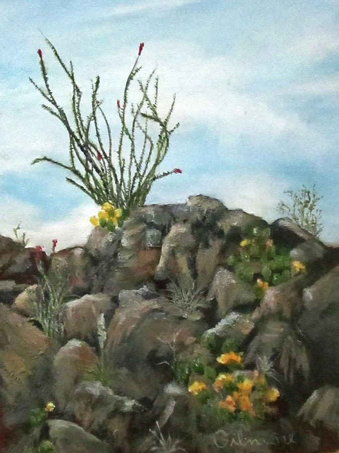 Ocotillo in Bloom Painting by Roseann Gilmore