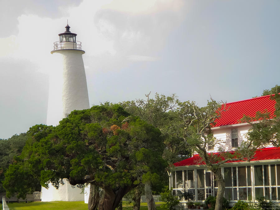 Ocracoke Lighthouse and Keepers House Photograph by Jeff at JSJ Photography