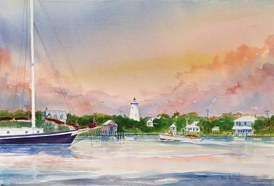 Ocracoke Lighthouse At Sunset Painting by Bob Pittman Ocracoke Lighthouse At Sunset Painting by Bob Pittman