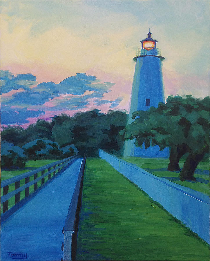 Ocracoke Lighthouse dusk Painting by Tommy Midyette