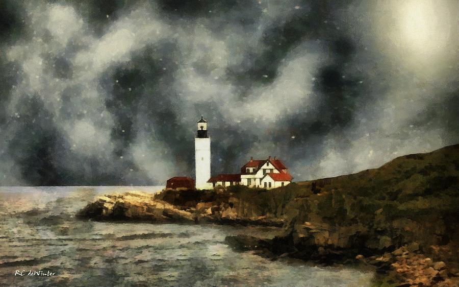 October Night, Portland Head Painting by RC DeWinter