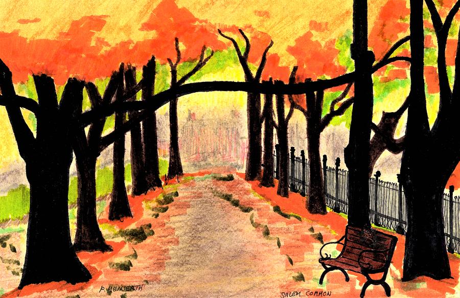 October- Salem Common Drawing by Paul Meinerth