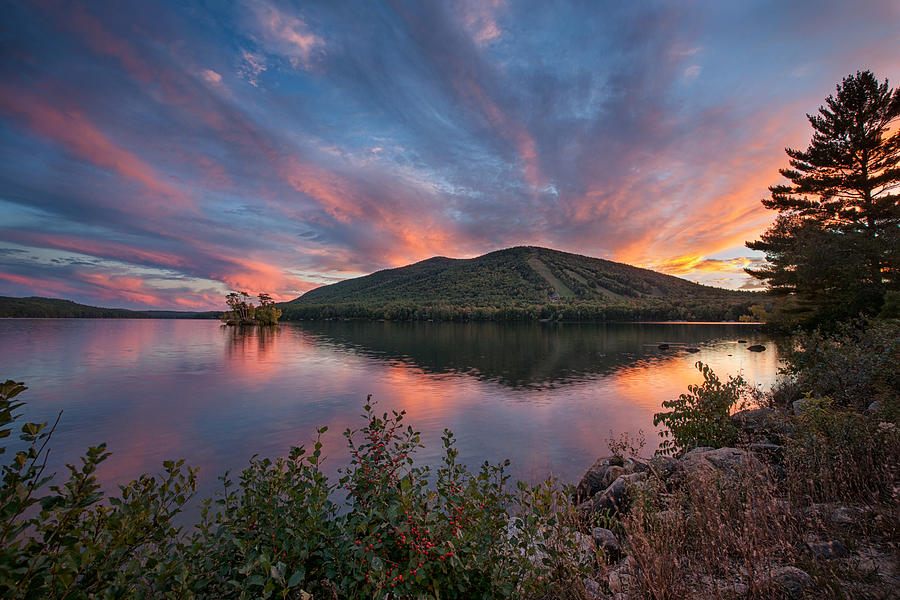 October Sunset Over Pleasant Mountain Photograph by Darylann Leonard Photography