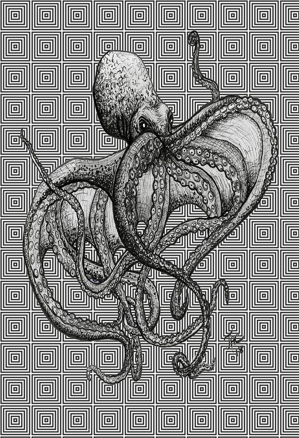 Octopus and metal mazes Digital Art by Jennifer Creech