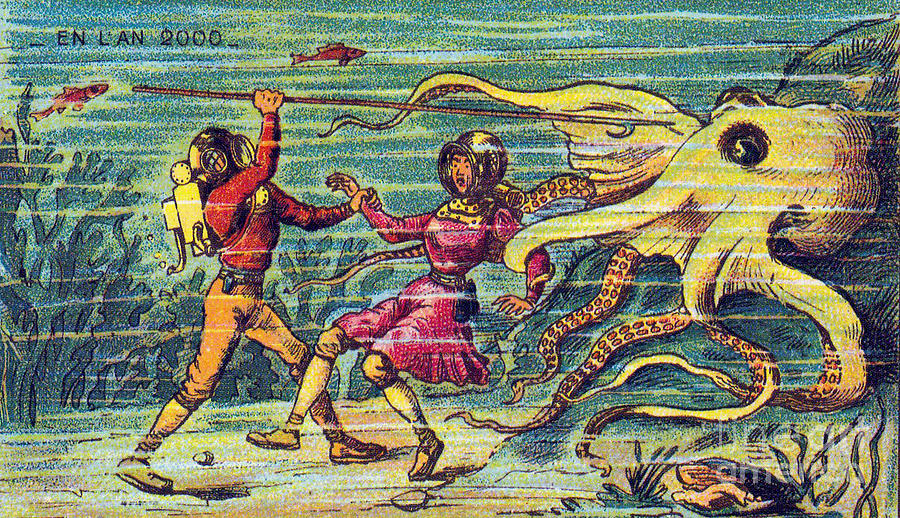 Octopus Attack, 1900s French Postcard Photograph by Science Source