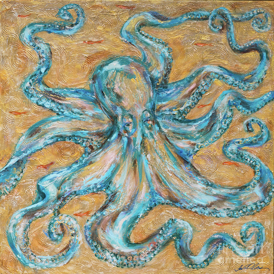 Octopus Golds Painting by Linda Olsen