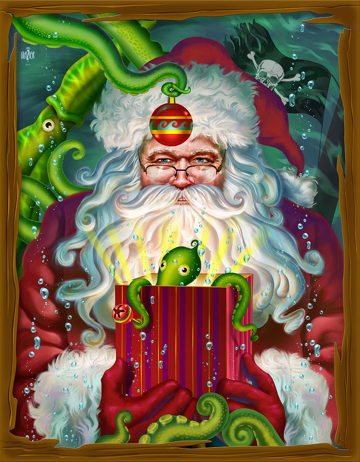Octopus Santa Claus Christmas Card Digital Art