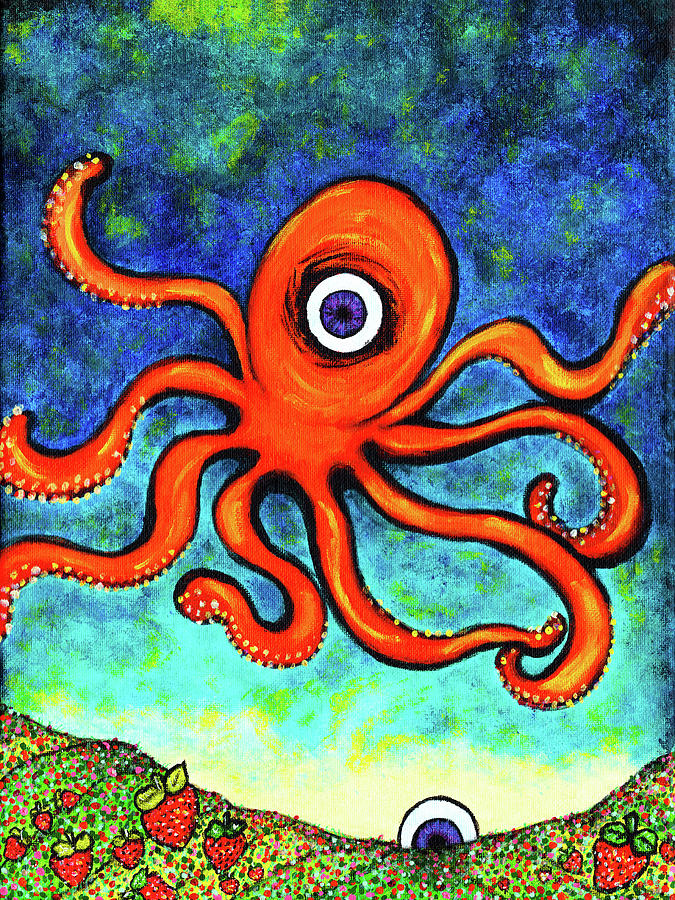 Octopuss Garden Of Hearts Painting by Meghan Elizabeth