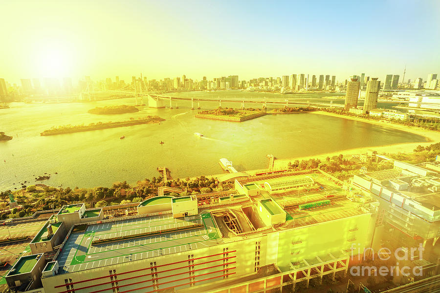 Odaiba sunset aerial view Photograph by Benny Marty