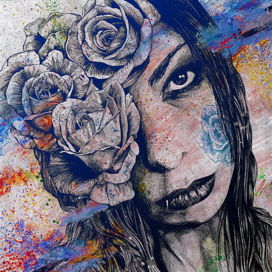 Rose Drawing - Of Blue Suffering by Marco Paludet