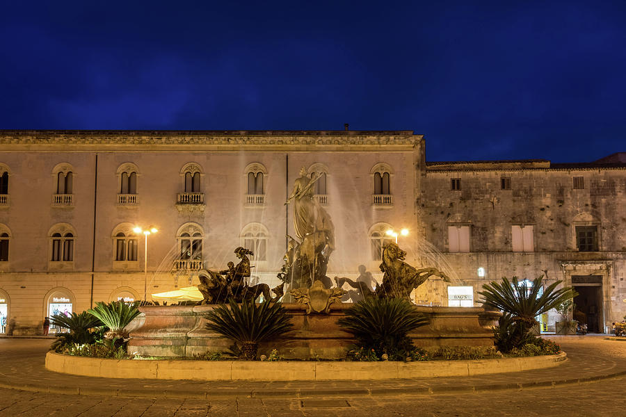 Of Bronze Goddesses and Mythical Creatures - Diana Fountain in Syracuse Sicily Photograph by Georgia Mizuleva