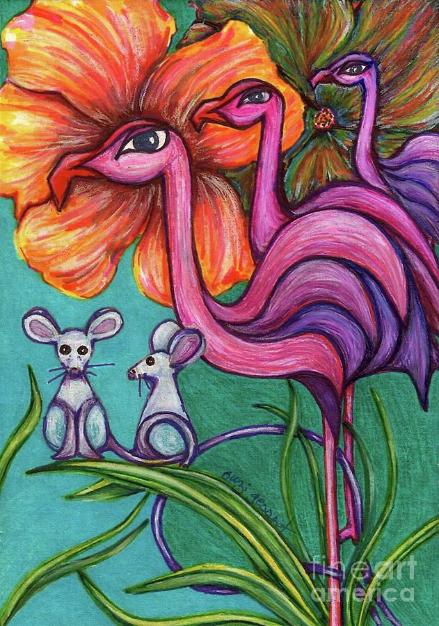 Flamingo Painting - Of Mice and Flamingos by Suzi Gessert