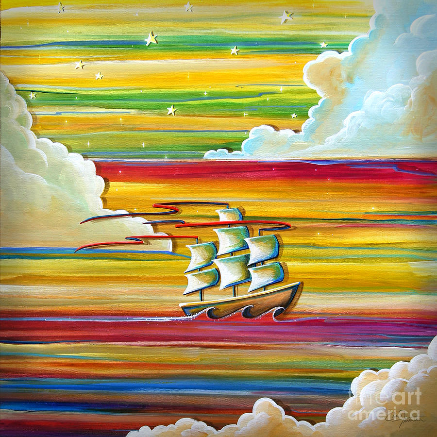 Boat Painting - Off To Neverland by Cindy Thornton