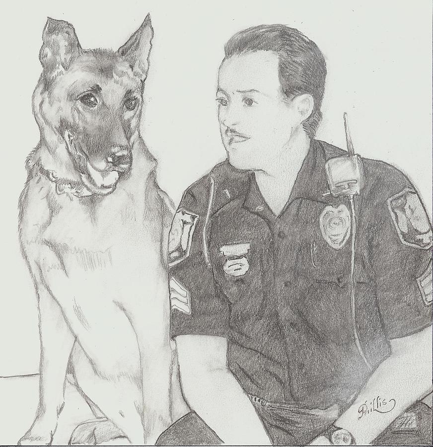 Police K9 Drawing - Officer Jack Dunn and K9 Starbuck by Dianna Cook