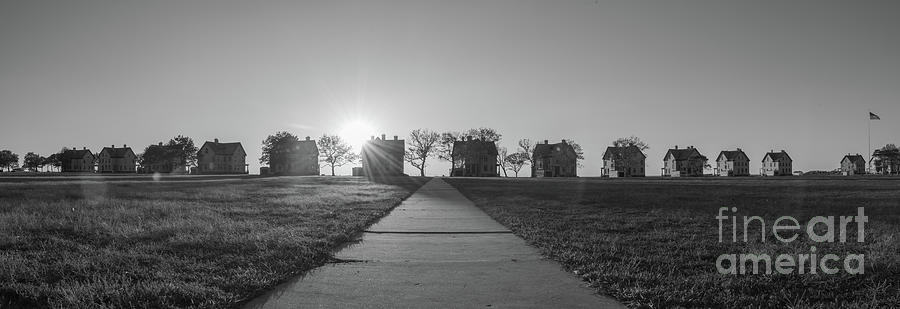 Sunset Photograph - Officers Row Panorama BW  by Michael Ver Sprill