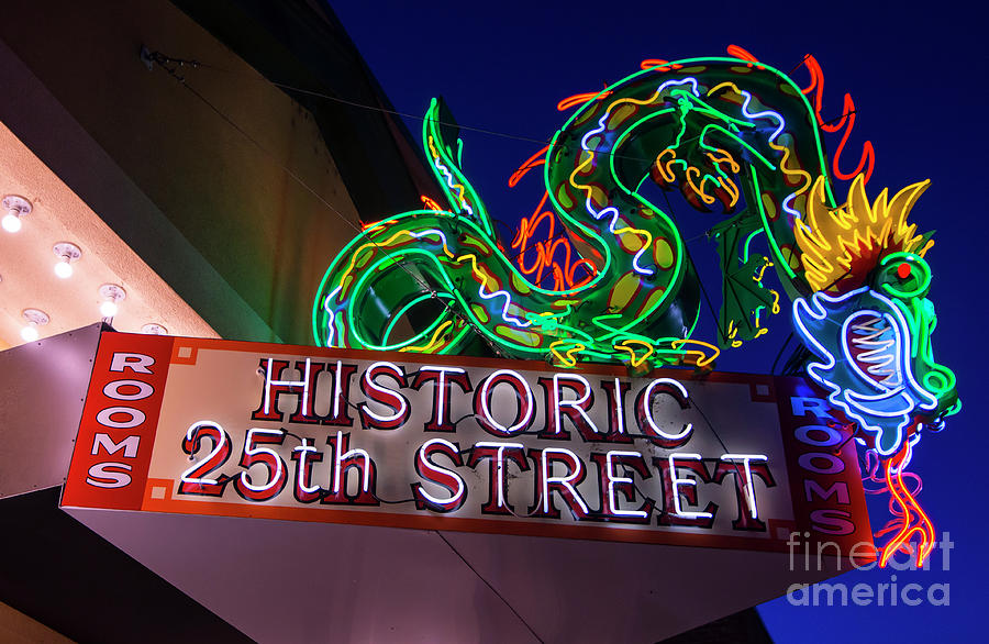 Ogdens Historic 25th Street Neon Dragon Sign Photograph by Gary Whitton
