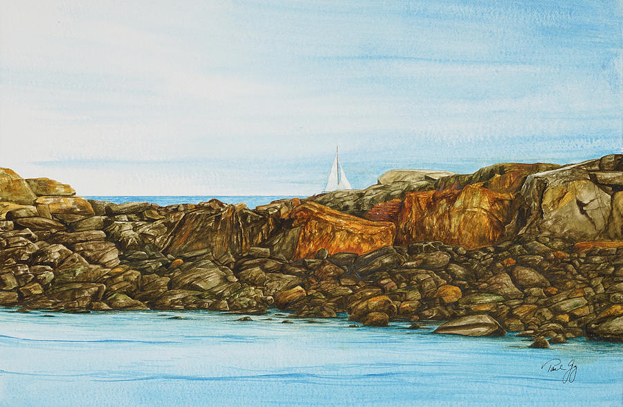 Ogunquit Maine Sail and Rocks Painting by Paul Gaj