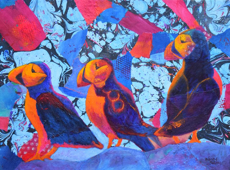Oh Those Puffins Painting by Nancy Jolley